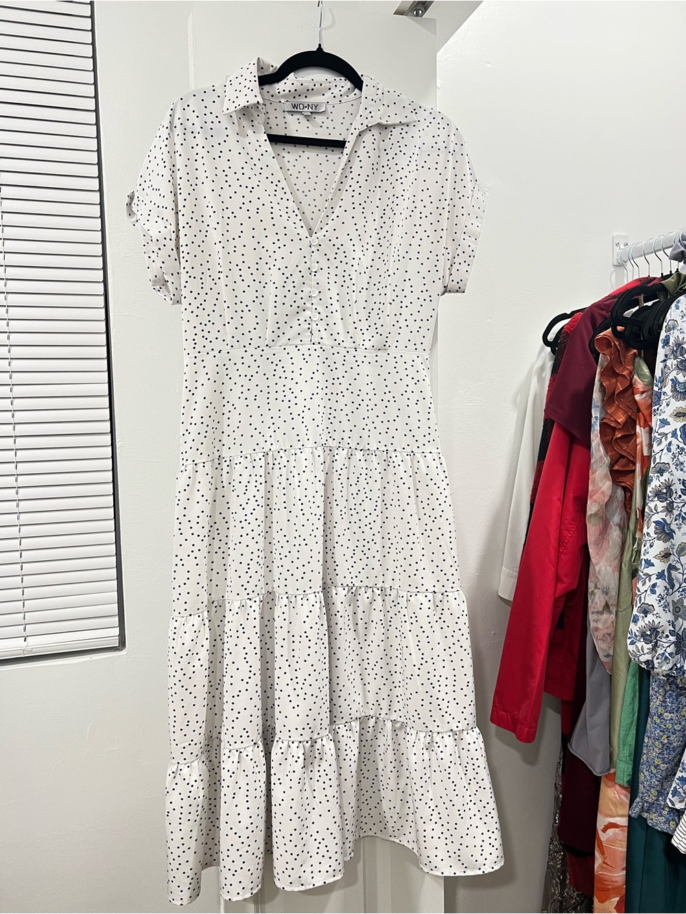 WD.NY White Polka Dot Tiered Midi Dress